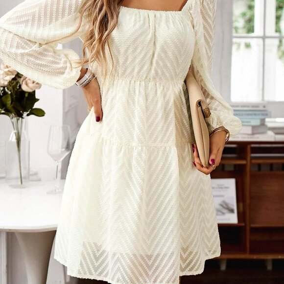 Women's Long Sleeve Mini Dress Polyester Casual Ruffle Tiered Smocked - Picture 3 of 6